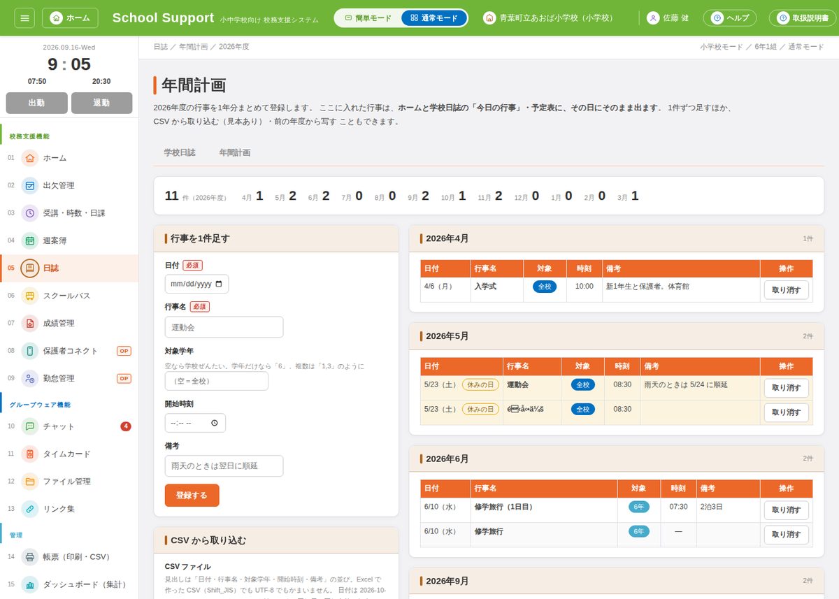 年間計画の画面
