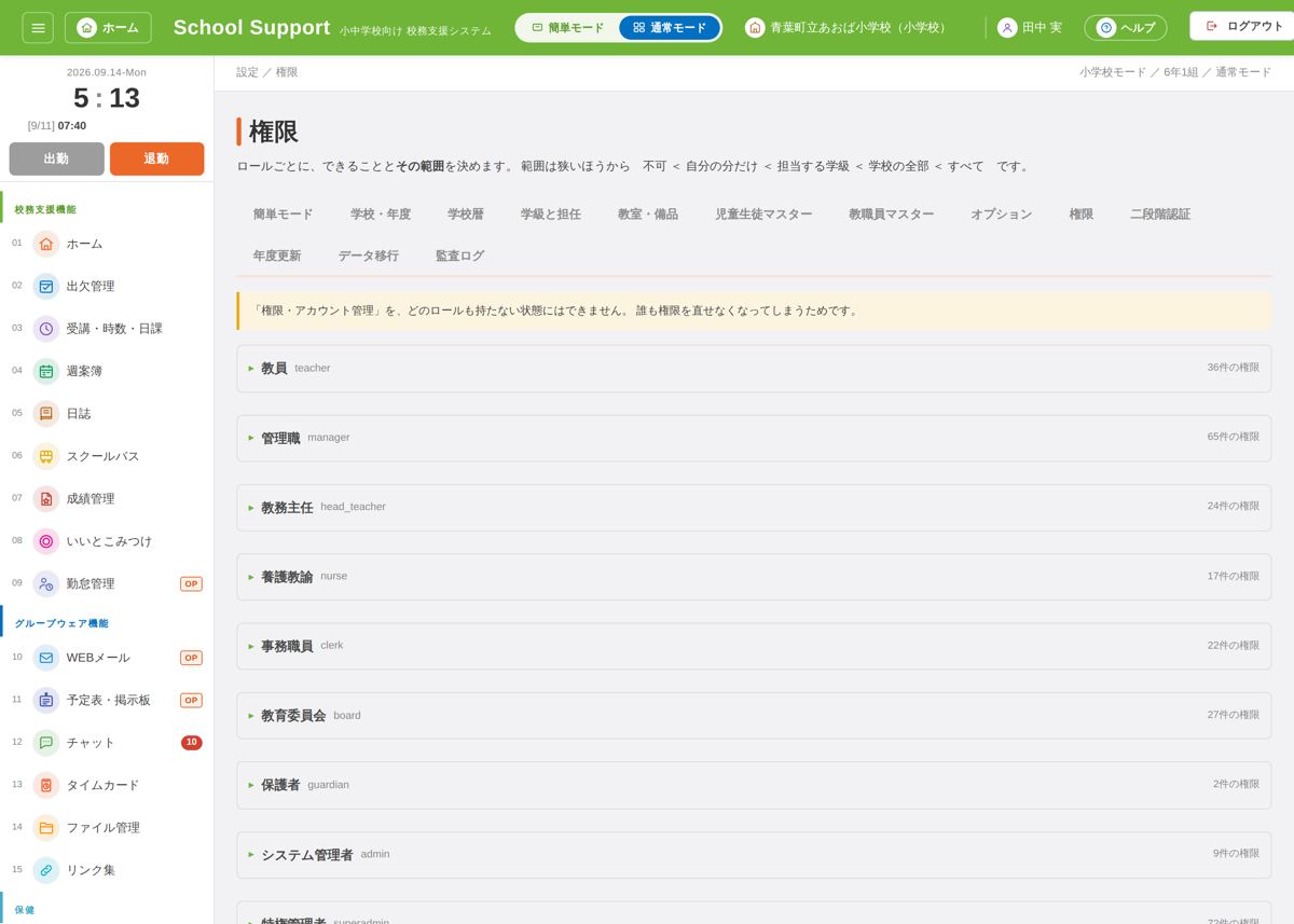 権限の設定画面